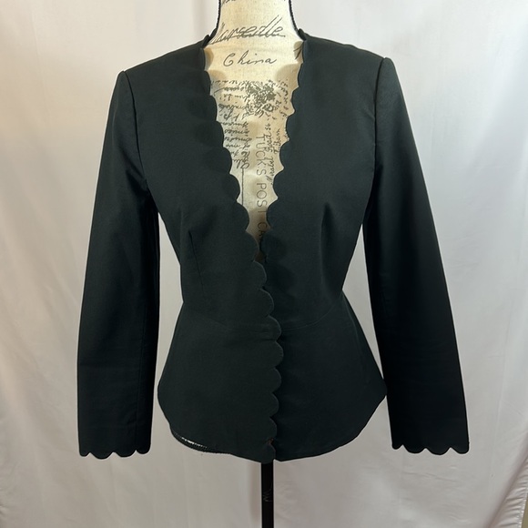 Rebecca Taylor Size 6 Black Textured Crop Open Front Blazer Size 6 - Picture 3 of 10